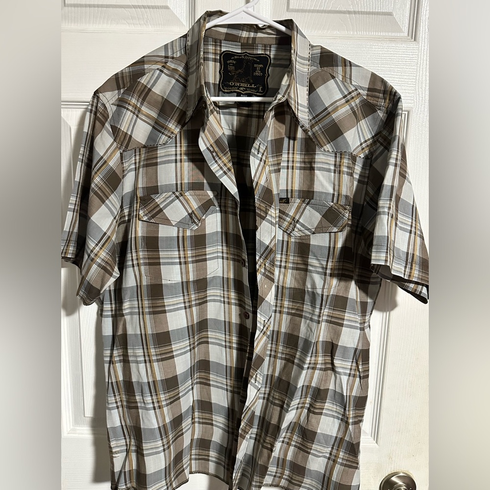 O'Neill Men's Brown Plaid Button Down Shirt